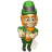 Animated pixel art of a leprechaun in green attire with orange beard and hat, performing sequential hand movements against white background.