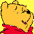 Four pixelated depictions of a yellow bear with a red shirt against a yellow background, each showing distinct facial expressions and poses.