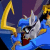 Pixelated icon shows a character with silver hair and blue clothing holding a golden curved weapon against dark purple background.