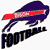 Pixelated image of a blue buffalo with red accents and the word "FOOTBALL" in bold black letters below it.