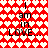 Red and white heart-patterned background with black text reading 'I am in LOVE...' arranged vertically, showing two distinct animation states.