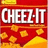 Red and yellow pixelated image with 'CHEEZ-IT' text and scattered cheese cracker shapes.