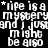 A black-and-white pixelated image with repeated text phrases arranged in a pattern, featuring partial gray square at bottom-right
