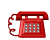 Two static frames of a red rotary telephone icon with visible handset movement between frames on a gray background.