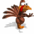 Animated turkey with brown feathers, red wattle, and orange beak/legs in walking motion