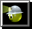 A yellow spherical character wearing a silver miner's helmet with a glowing light, displaying various facial expressions and head movements against a black background.