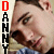nine identical showing a person's face with blue hair, each bordered by vertical text reading 'DANNY' in red and black