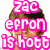 Pixelated image of a person with brown hair and light skin, overlaid with pink text reading "zac efron is hott" in three lines.
