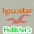 Six distinct text and bird icon variations arranged in two on a gray background, each with orange 'hollister' text above a red seagull silhouette