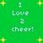Green background with yellow starbursts and white pixelated text reading "I Love 2 cheer!" in four identical quadrants.