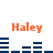 Orange 'Haley' text above blue horizontal bars on white background, with bar patterns changing across frames.