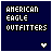 Two side-by-side pixelated images with dark blue backgrounds display 'AMERICAN EAGLE OUTFITTERS' text and a heart symbol, one white-filled the other black-filled.
