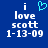 Blue background with white pixelated text reading 'i love scott 1-13-09' and a cyan heart symbol above 'i' on the left side.