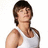 Pixelated image of a person with short brown hair wearing a white sleeveless shirt, facing slightly left with a neutral expression.