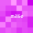 Pixelated purple and pink background with four instances of the text 'millie' in white pixelated font
