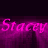 A 4-frame contact sheet of an animated icon showing the name 'Stacey' in pink text with purple smoke effects on a black background, arranged in a 2x2 grid.