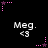 Black background with repeated 'Meg. <3' text and pink/purple star animations in a