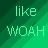 Pixelated green gradient background with light cyan text reading "like" above "WOAH" in a retro digital style.
