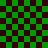 Green and dark red checkered background with two -like patterns, one circular and one square, both outlined in dark green lines