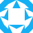 Blue circular background with white arrow-like shapes forming a ring around a central white square, all rendered in pixelated style.