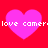 Four pink hearts on red background with repeated white text 'love camer' across each heart.