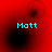 Four red-tinted display the name "Matt" in cyan text with varying black circular shapes and faint outlines