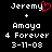 Pixelated text displays 'Jeremy' with a red heart symbol replacing the letter 'y', followed by '+ Amaya 4 Forever 3-11-08' on black background.