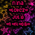 Pixelated text in pink reads 'nina', 'alvez', 'julio', and 'a' on a dark, colorful background with star shapes.