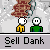 Animated pixel art of two stick figures under a brick wall, with text "Sell Dank" below; one figure holds a green bottle while the other changes position across frames.