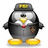 Pixelated penguin in gray uniform with yellow cap, red tie, and badge stands against white background; text reads "Watch out.. im watchin you.." on black field.