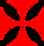 Red and black abstract pattern with symmetrical shapes, transitioning from a full square to a vertical strip as the animation progresses.