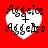 Red background with four white heart shapes containing black text 'Aggelos + Aggelos' in a stylized font, arranged in a