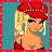 Pixel art contact sheet showing a female character in red and white attire with text reading "i need a valentine!" across two frames.