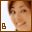 four pixelated images showing a person's face with a brown border and a brown 'B' symbol in the bottom-left corner of each