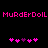 Pixelated pink text 'MurderDoll' repeated twice on black background with two of pink and purple heart-shaped icons below