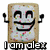 Pixelated image of a smiling Pop-Tart character with arms raised, two stick figures dancing on platforms, and text reading "I am alex I can dance" and "TOUCHDOWN!"