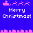 Pixel art Christmas icon with blue background, pink Santa sleigh and reindeer animations, white 'Merry Christmas!' text.