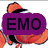A pixelated clownfish with orange, black, and white stripes appears in a ; the top-left frame shows 'EMO' text on purple overlay while top-right adds an exclamation mark