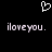Pixelated white heart symbol above two identical lines of text reading 'iloveyou.' on a black background.
