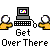 Pixelated cartoon scene with multiple yellow characters, computers, and text overlays including 'Get Over There', 'Ha Ha', and 'American Pie'.