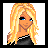 A 48x48 pixel buddy icon split into two frames: left frame shows a blonde cartoon character with blue eyes and black-and-white checkered clothing; right frame displays the word "BLONDE" in dark pixels on a pink background with star symbols below it.