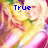 Two identical pixelated figures in yellow outfits with green accents, positioned side-by-side against a colorful background; blue text reads "True" on the left and "Friends" on the right.