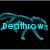 Pixelated blue wolf-like creature with text overlays on black background, animated to change visible text.