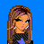 Pixelated character with long brown hair, black top, and green skirt against blue background; text reads 'rockin drama girl' on white