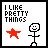A 4x3 contact sheet of 12 animated frames showing a stick figure with changing star colors next to the text "I LIKE PRETTY THINGS".