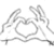 A grayscale line drawing of a heart shape with two curved lines extending from its top left and right sides, forming an abstract figure-like pose against a white background.