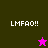 Four display 'LMFAO!!' text with a star icon; top-left and bottom-right are dark green, top-right is purple, bottom-left is bright pink