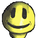 Two side-by-side yellow smiley faces with distinct facial features against a gray background.