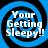 Four identical circular icons arranged in a , each with a blue and black spiral background and white text reading 'Your Getting Sleepy!!'
