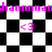 Pixelated black-and-white checkered background with pink text and heart symbols, transitioning to a diamond pattern with identical text and symbols.